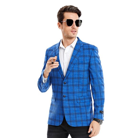 Royal Blue Glen Plaid Mens Textured Blazer by Tazzio